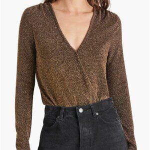 Steve Madden NWT Women's Metallic Knit Gold Long Sleeve Bodysuit Size Large